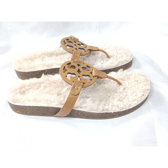 Tory Burch Miller Cloud Shearling Sandals Women's Size 10 Caramel Buttermilk - Picture 2 of 10